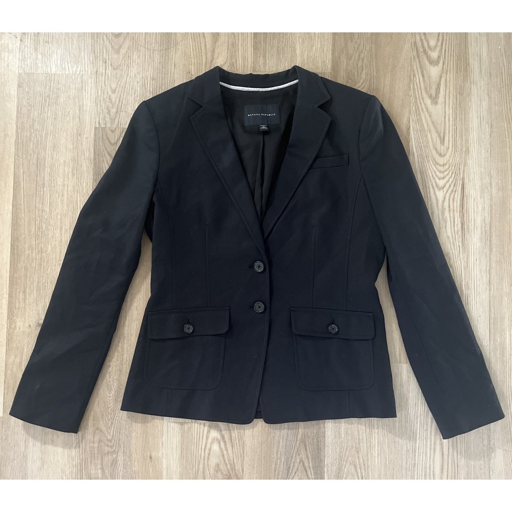 Banana Republic Black Stretch Blazer Jacket Womens Size 12 Two Button Pockets